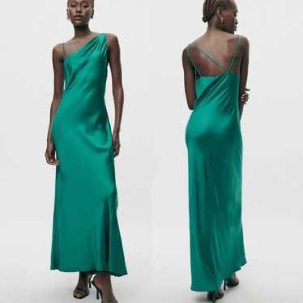 Zara One Shoulder Emerald Green Dress